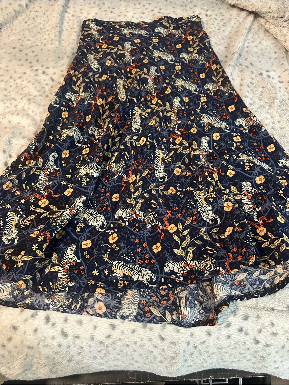 Urban Outfitters Navy Floral Maxi Skirt with Tiger Motif